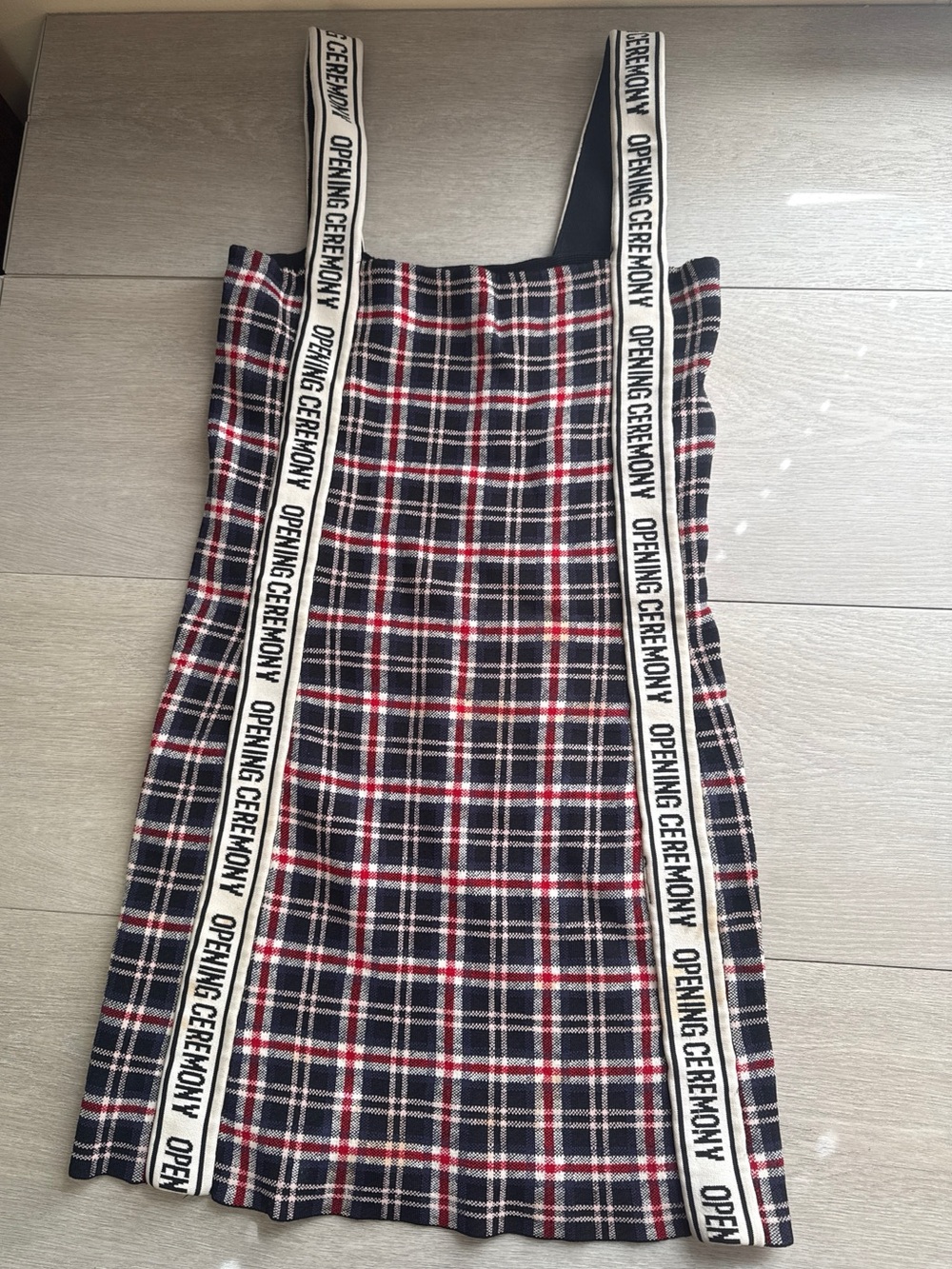 Opening Ceremony Red, Navy & White Knit Top with Logo Strap Detail